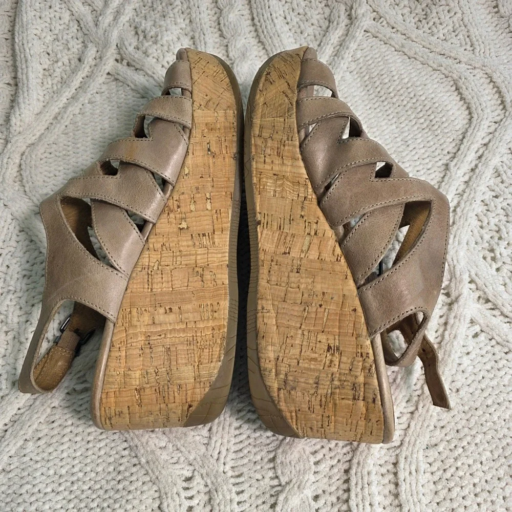 Bussola Ibiza Iris Wedge Sandals Tan Leather Cork Gladiator Women‎ 40 Good